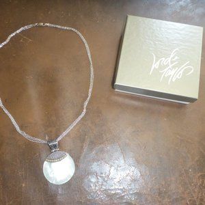 Woman's Mother of Pearl Pendant Sterling Sliver Triple Chain Necklace
